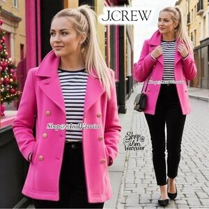 J. Crew fuchsia pink double breasted stadium cloth peacoat *shop@iamwarrior
